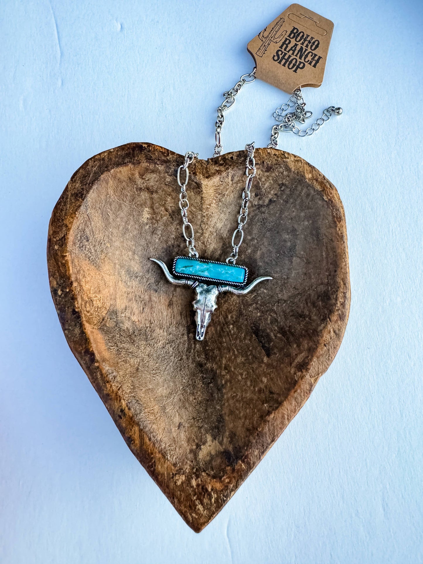 Western Stone Steer Longhorn Pendant Necklace
