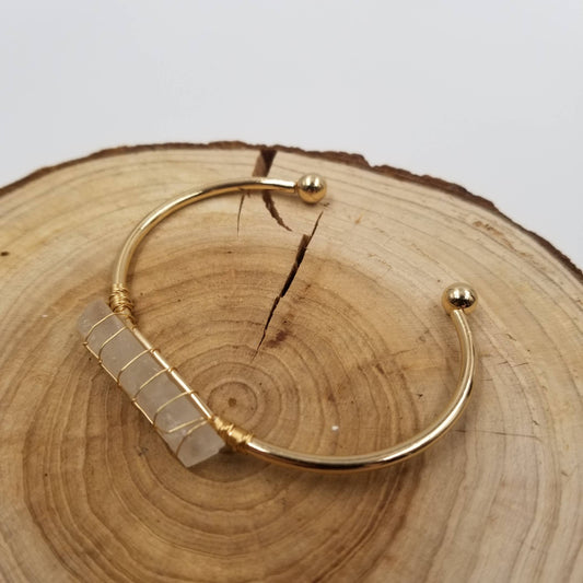 Gold Crystal Cuff Gem Stone Bangle Boho Bracelet: White
