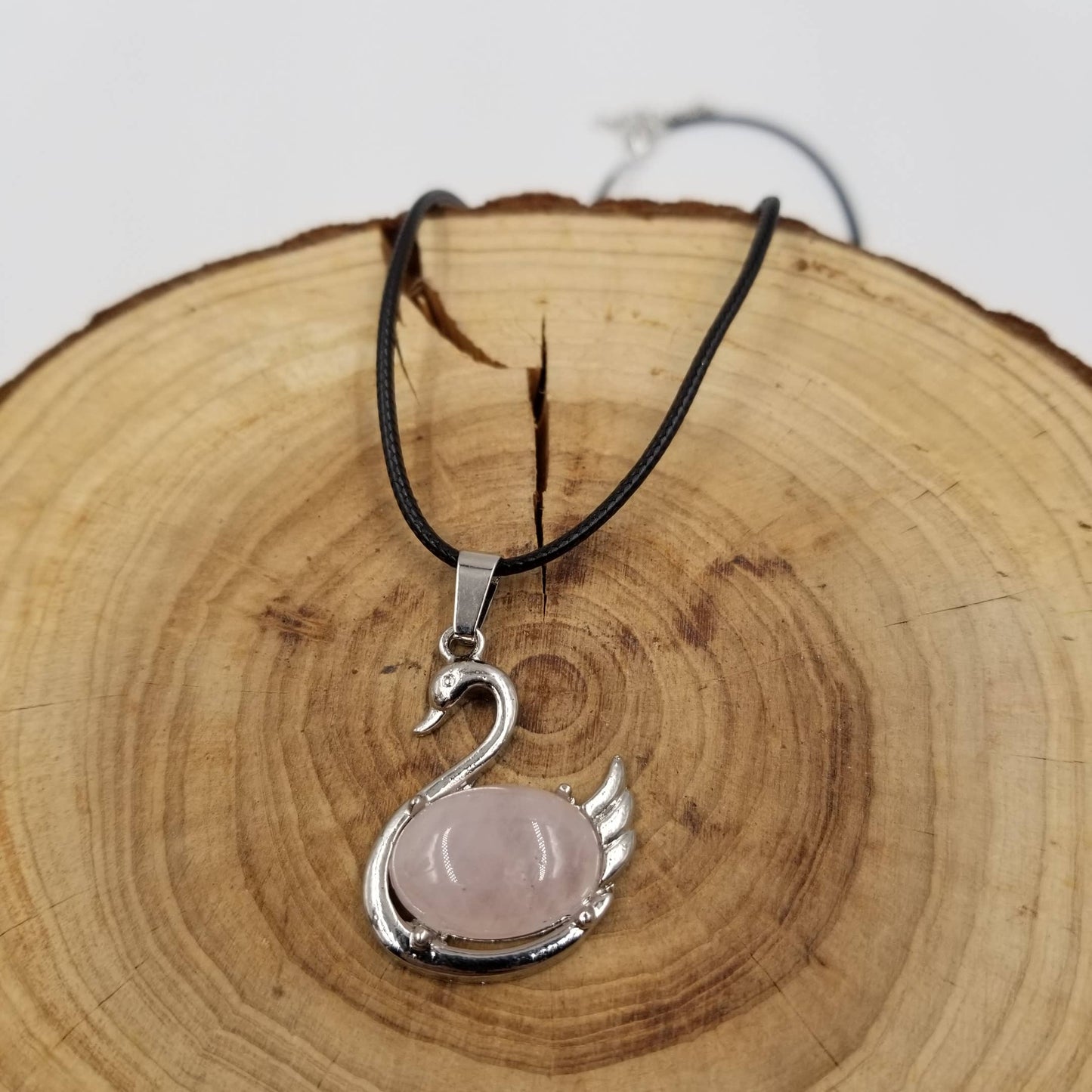 Natural Stone Crystal Swan Necklace: Pink