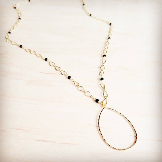 Black Faceted Beads on Gold Chain Necklace w/ Pendant 257kr