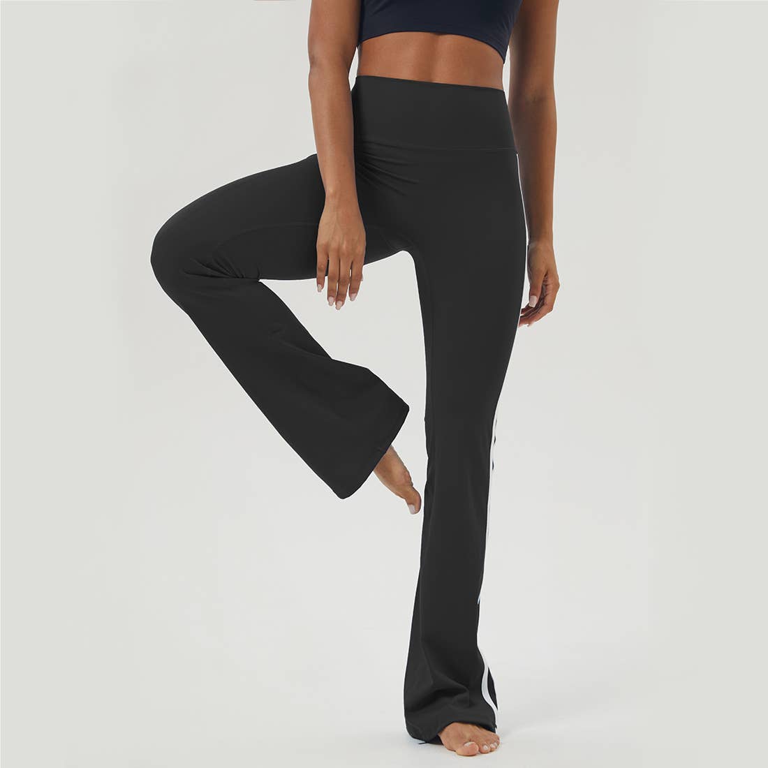 Yoga Color Block Hip Lifting Fitness Sport Flare Pants: Black / XL