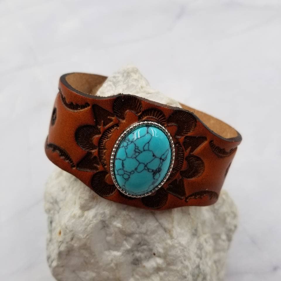 Boho Turquoise Brown Leather Bracelet