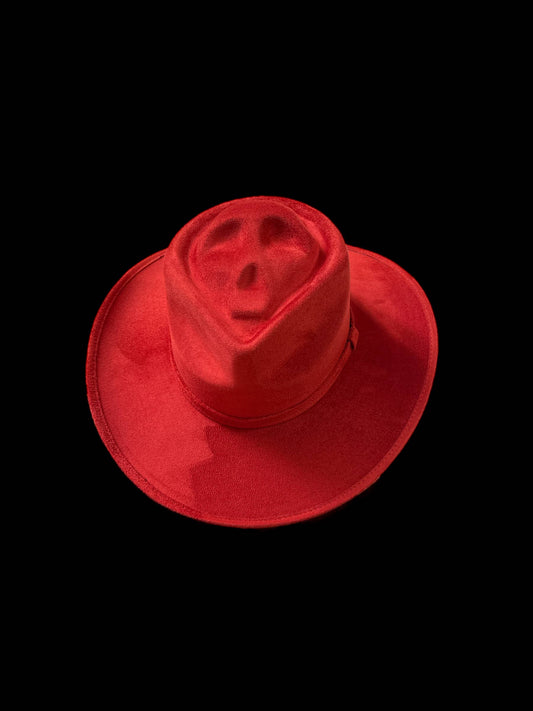 Skull-Billy Style Vegan Suede Hat: Red / Medium