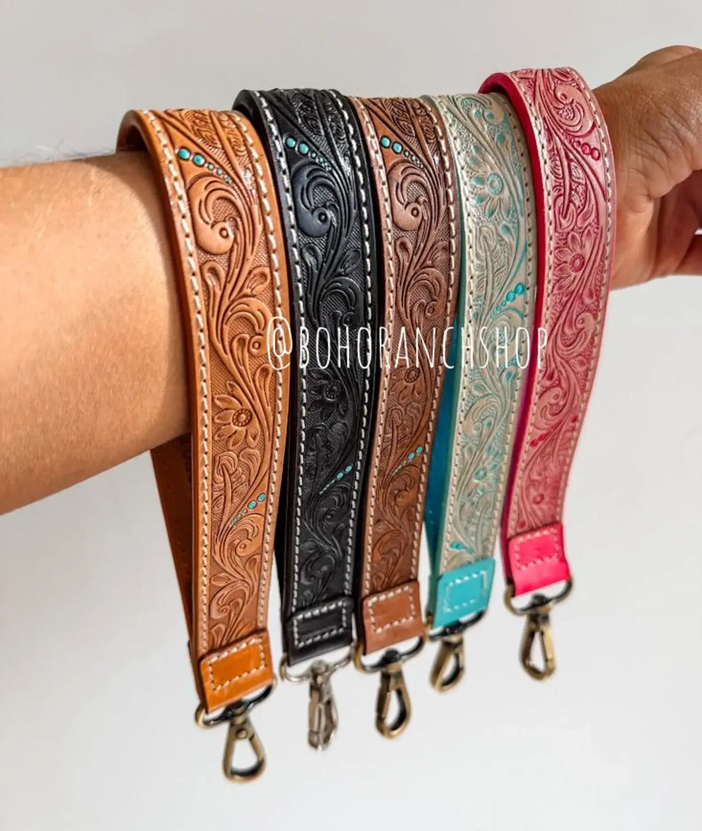 Hand Tooled Leather Keychain - Key Fob: CHUNKY - TURQUOISE