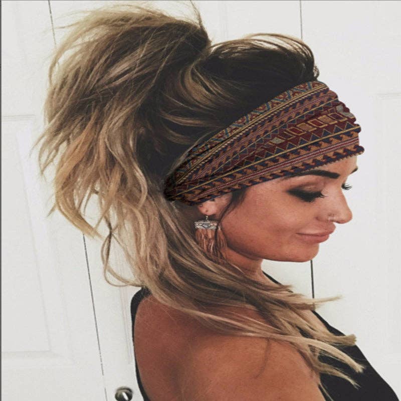 Ethnic Vintage Wide Print Sports Headband: Date_Red
