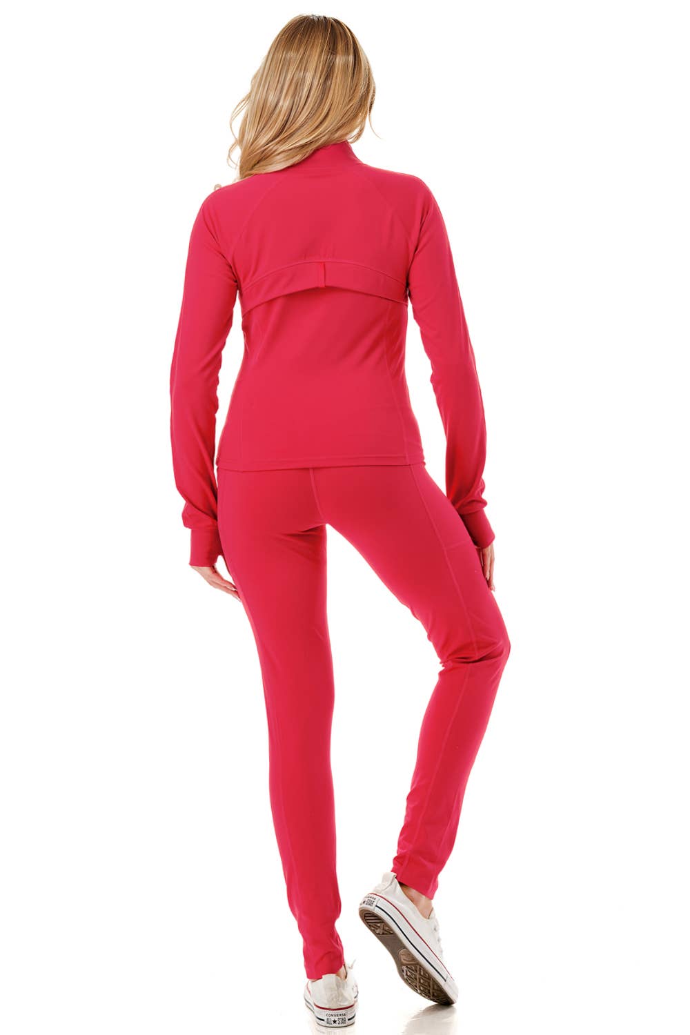 Solid color activewear define jacket with yoga legging set  : Black