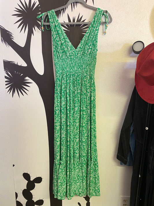 Long green white flower dress