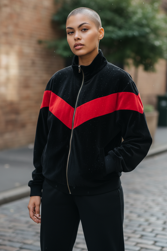 Black with red stripe coat - medium