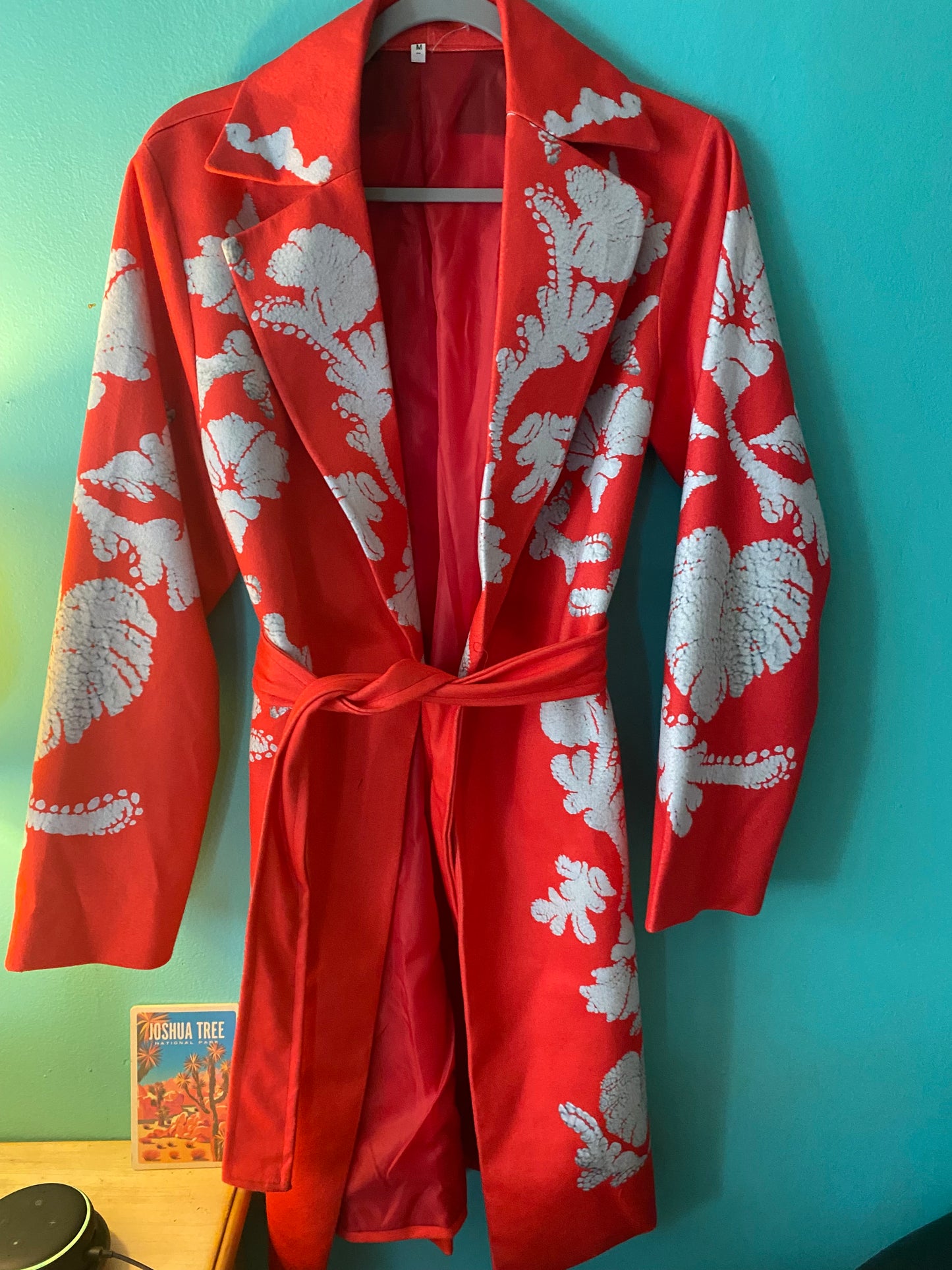 Colorful belted mid length jacket