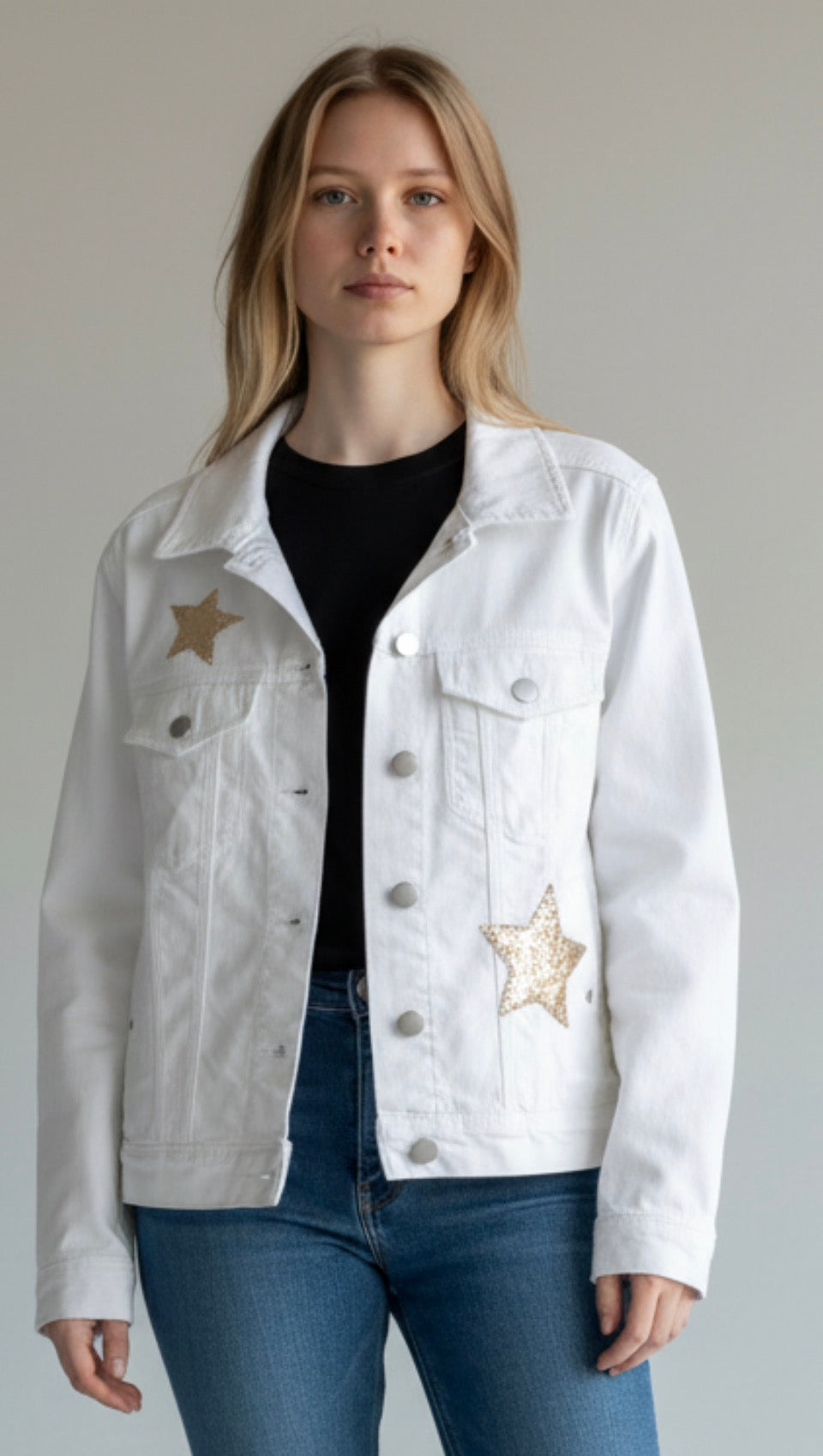 White denim - gold star jacket