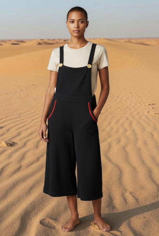 Black with red stripe overalls