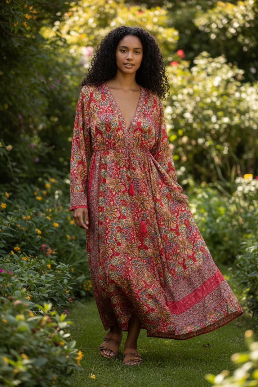 Pink pattern boho dress