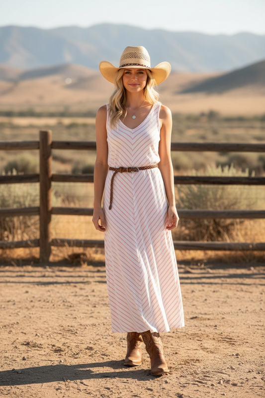 Pink in white cotton dress