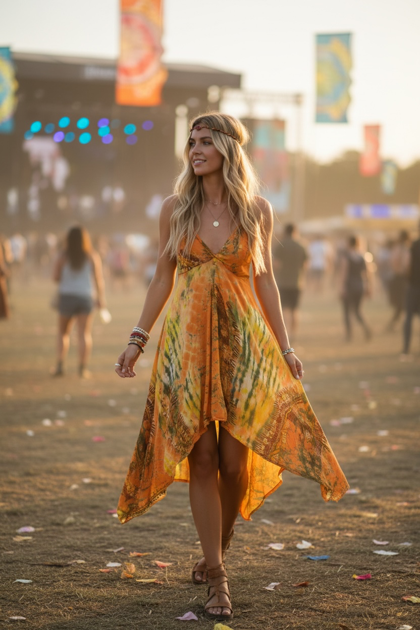 Tie dye /yellow orange dress