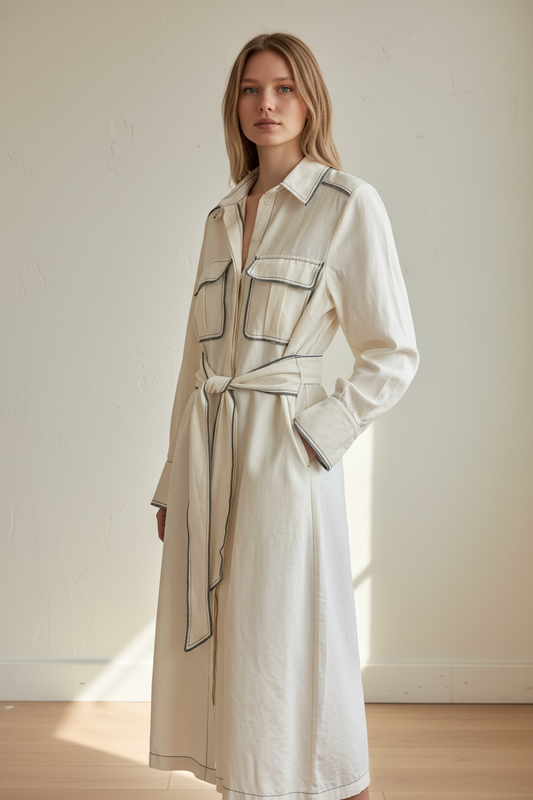 Top shop long crème coat with pockets