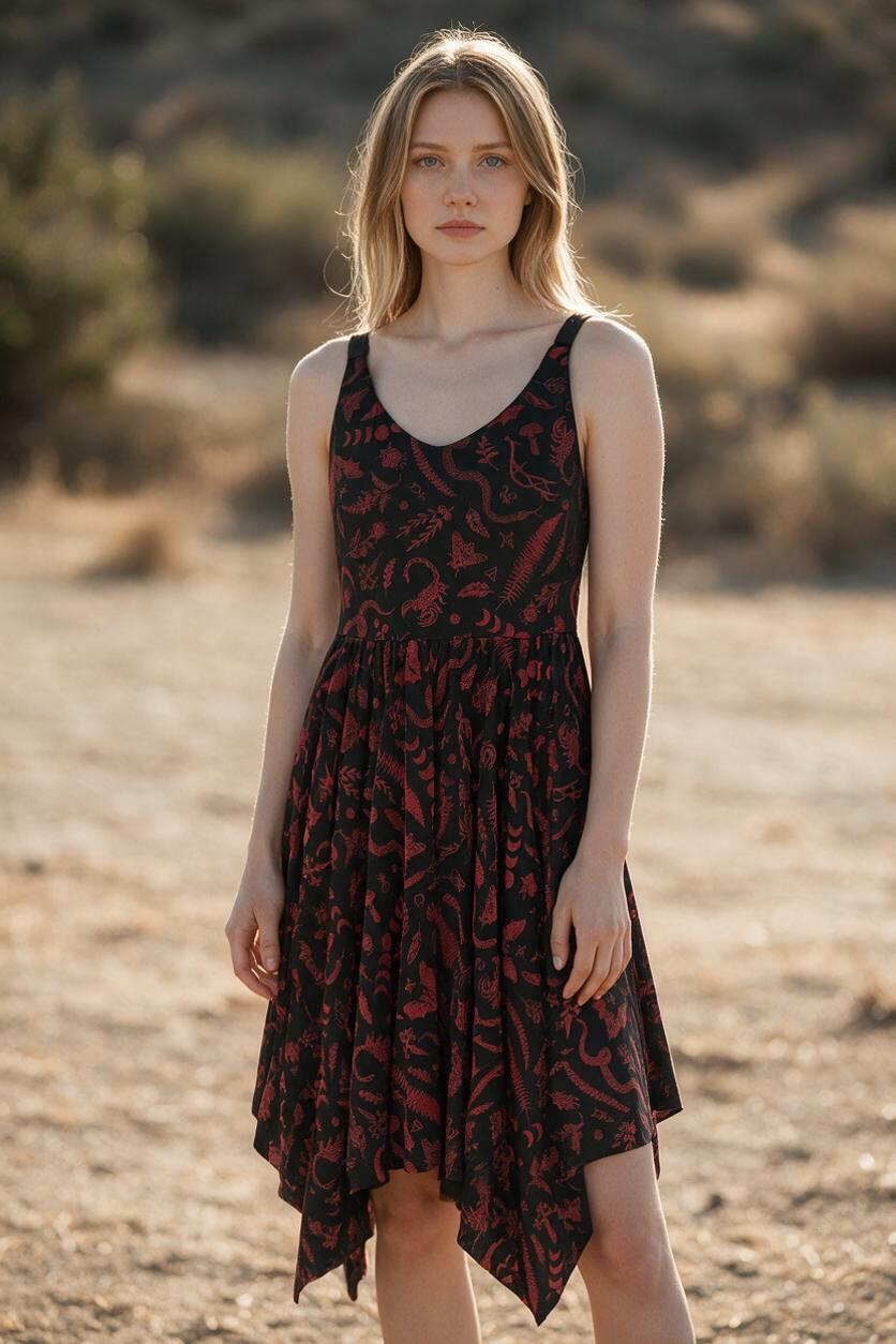 Black and red pattern mesh dress