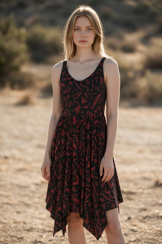 Black and red pattern mesh dress