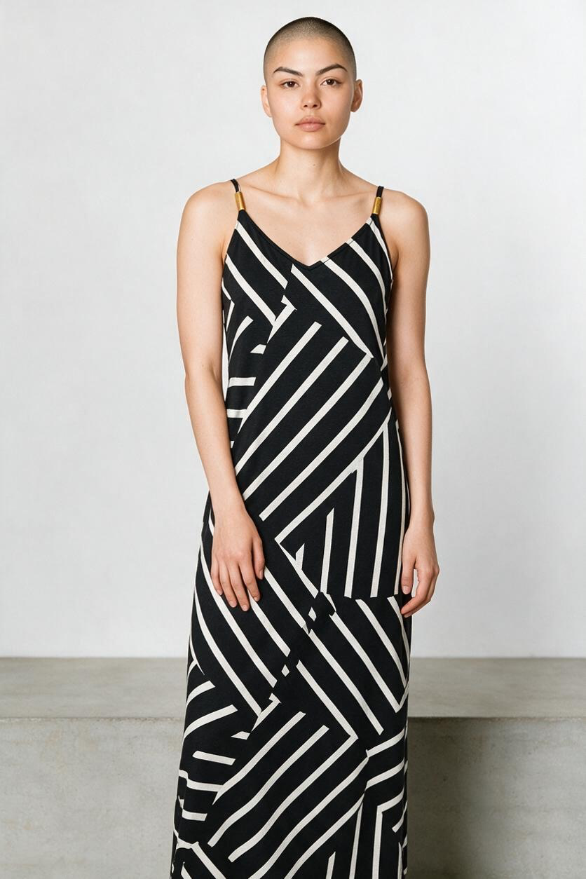Long black/white stripe dress
