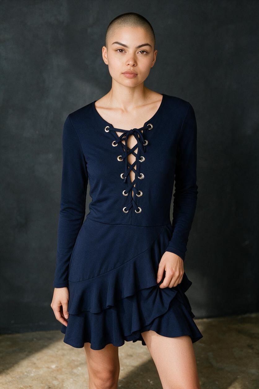 Tie navy dress