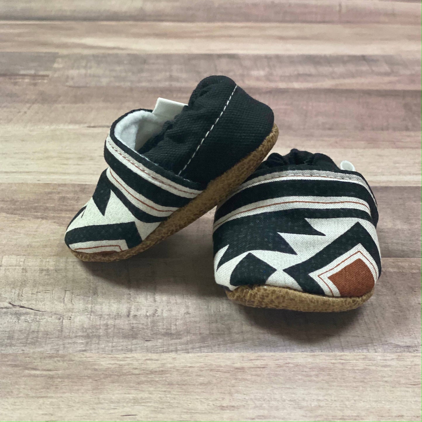 Orange & Black Tribal Moccasins: 12-18 Months