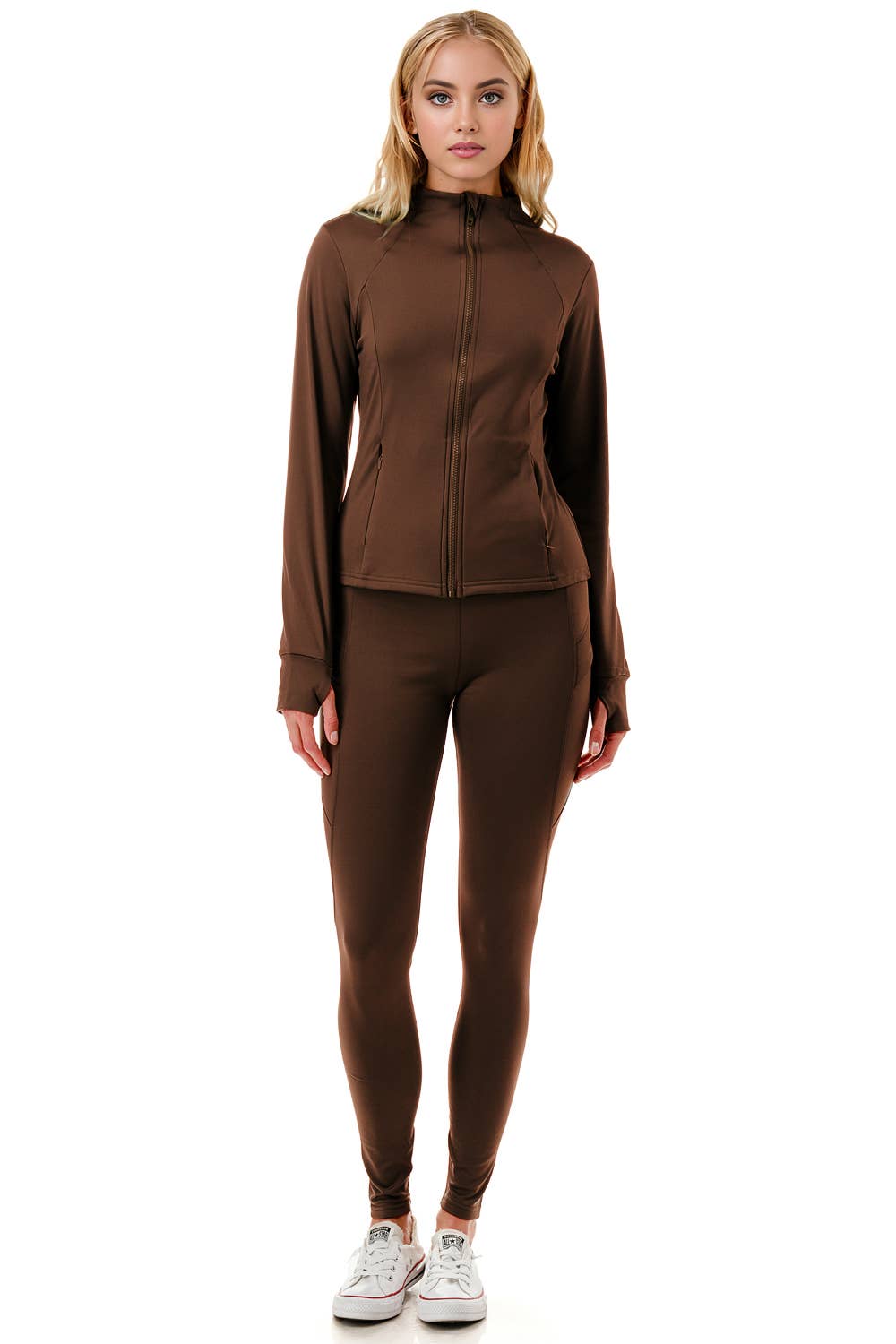 Fleece lined activewear define jacket with legging yoga set: Black