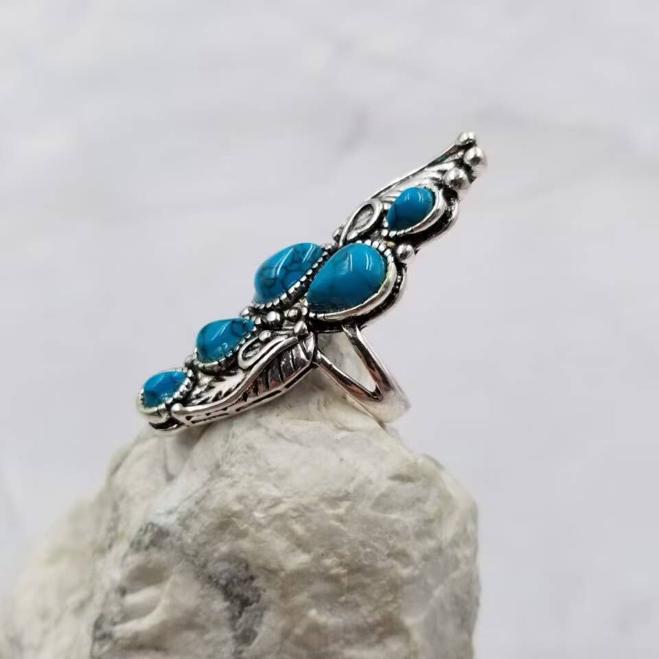 Water Drop Turquoise Stone Ring: 9