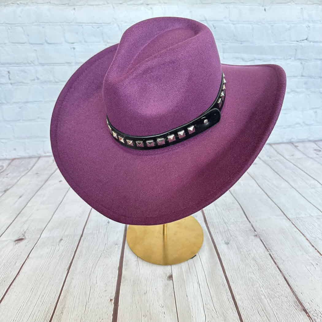 Vegan Cattlemen Cowboy Hat with Embellishments leather Belt: RUST / ONE SIZE