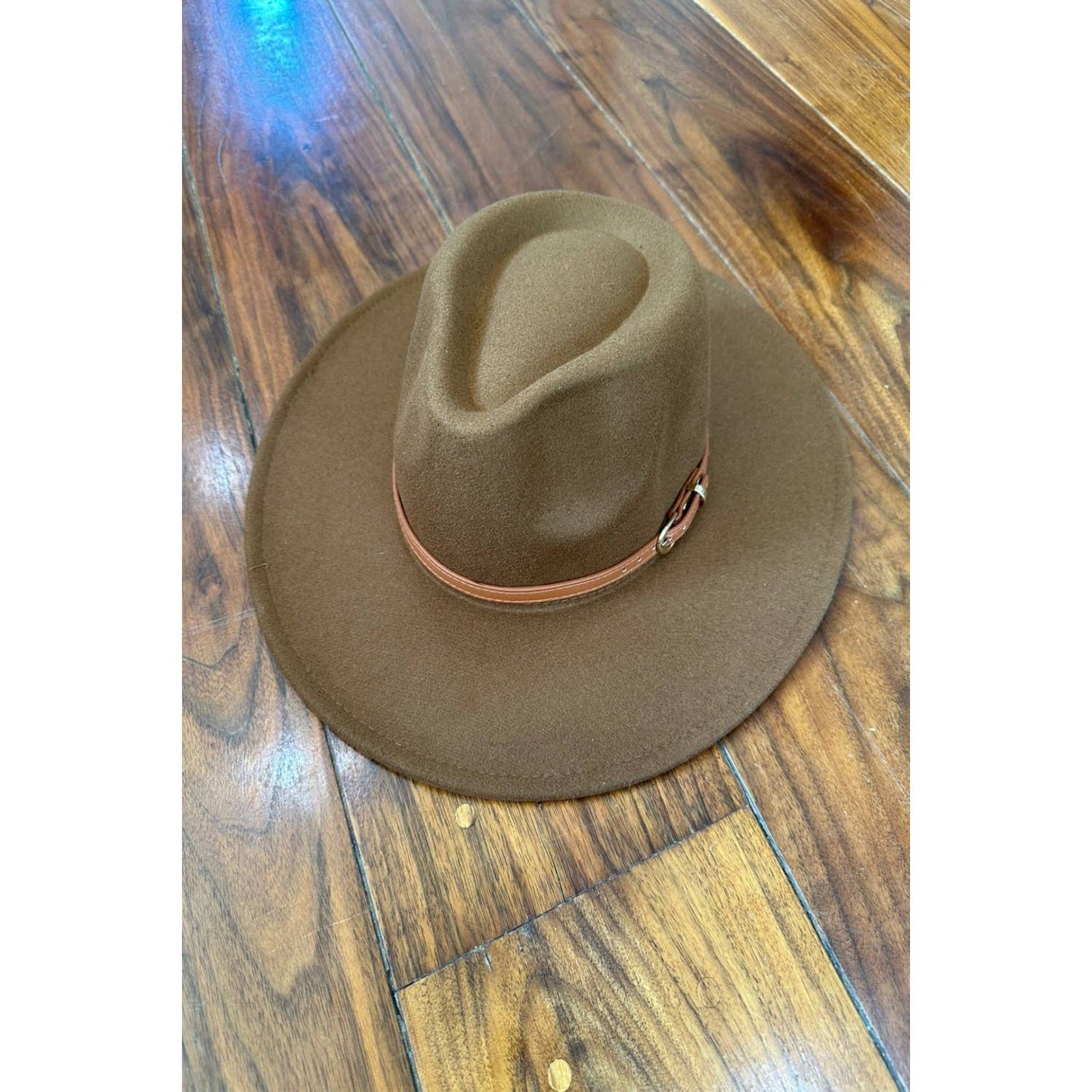 Wide Brim Fedora Hat With leather Belt: CHARCOAL / ONE SIZE