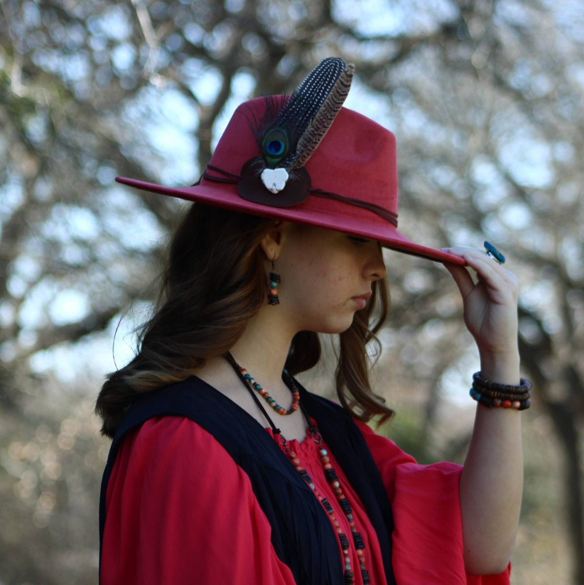 **Natural American Turq Necklace w/ Wood Beads & Tassel