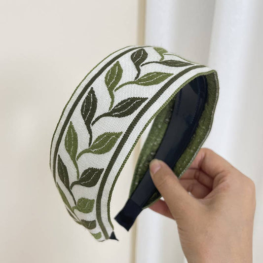 Bohemian Flower Embroidery Retro Non-Slip Hair Bands: Green
