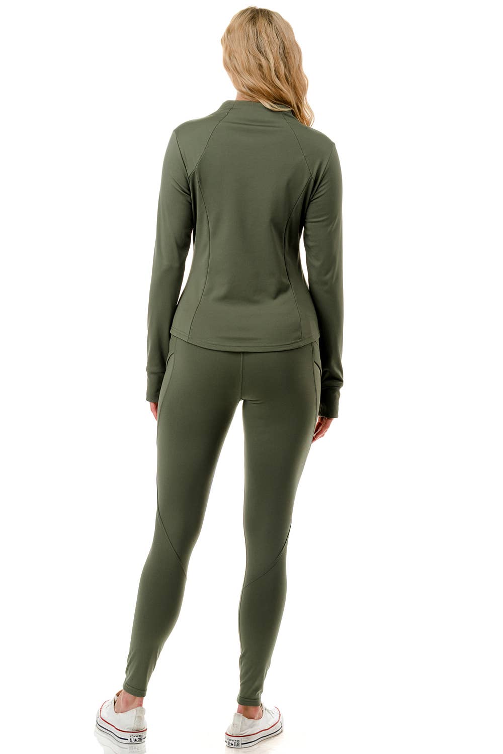 Fleece lined activewear define jacket with legging yoga set: Black