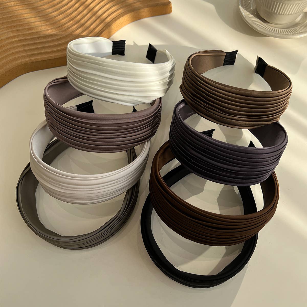 Minimalist Pleated Fabric Wide Hair Headbands: Black