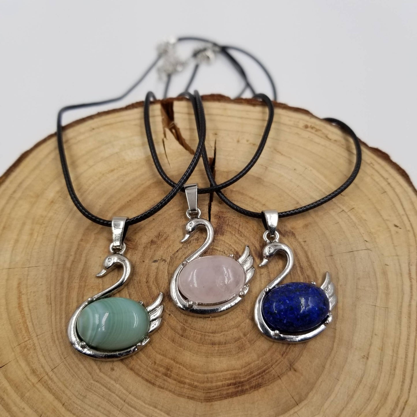 Natural Stone Crystal Swan Necklace: Blue