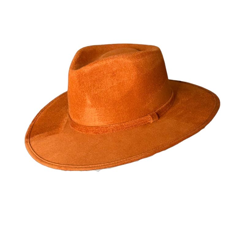 Tear Drop Vegan Suede Rancher Flat Brim: Rust / Large