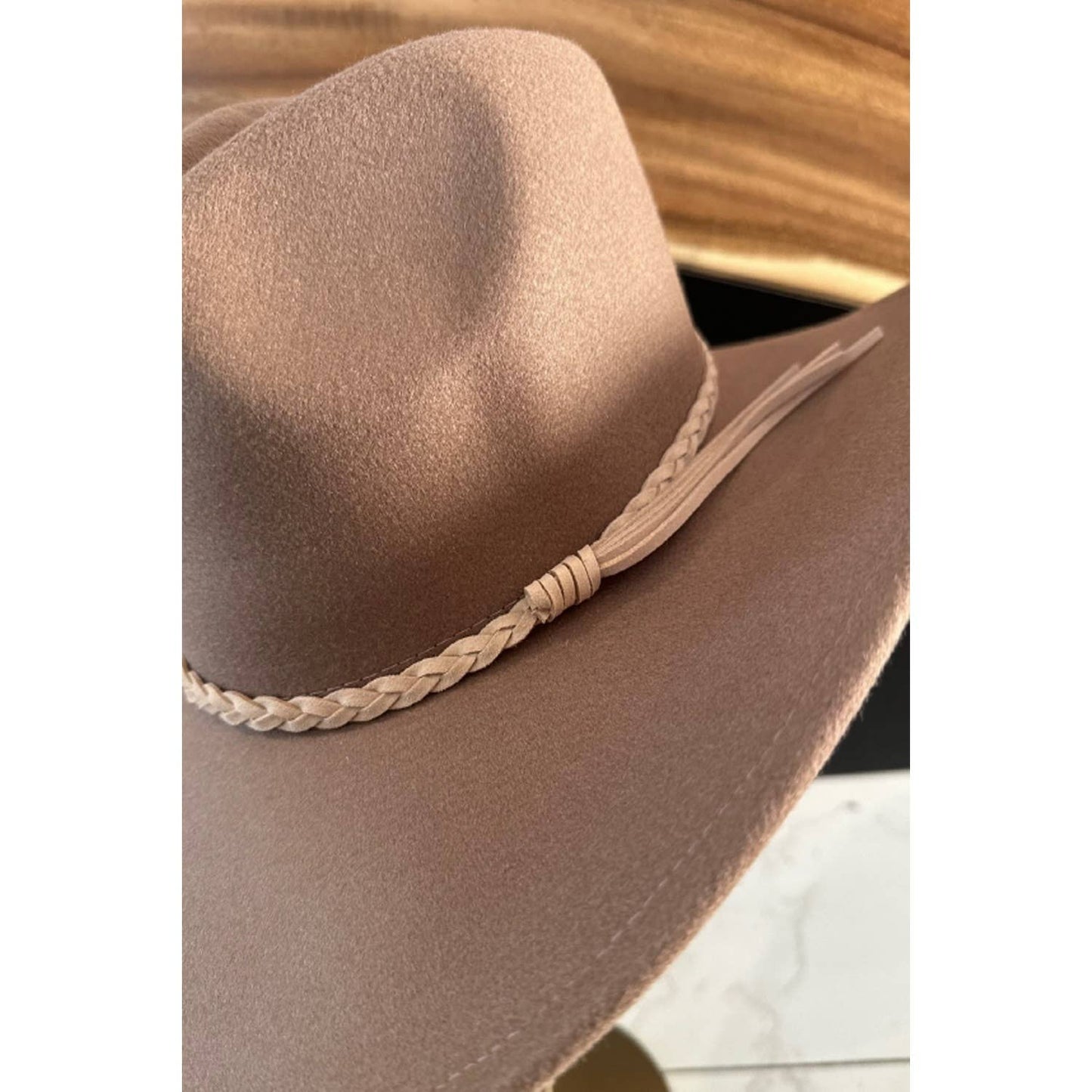 VEGAN FELT COWBOY HAT with Suede Belt: Teal / ONE SIZE