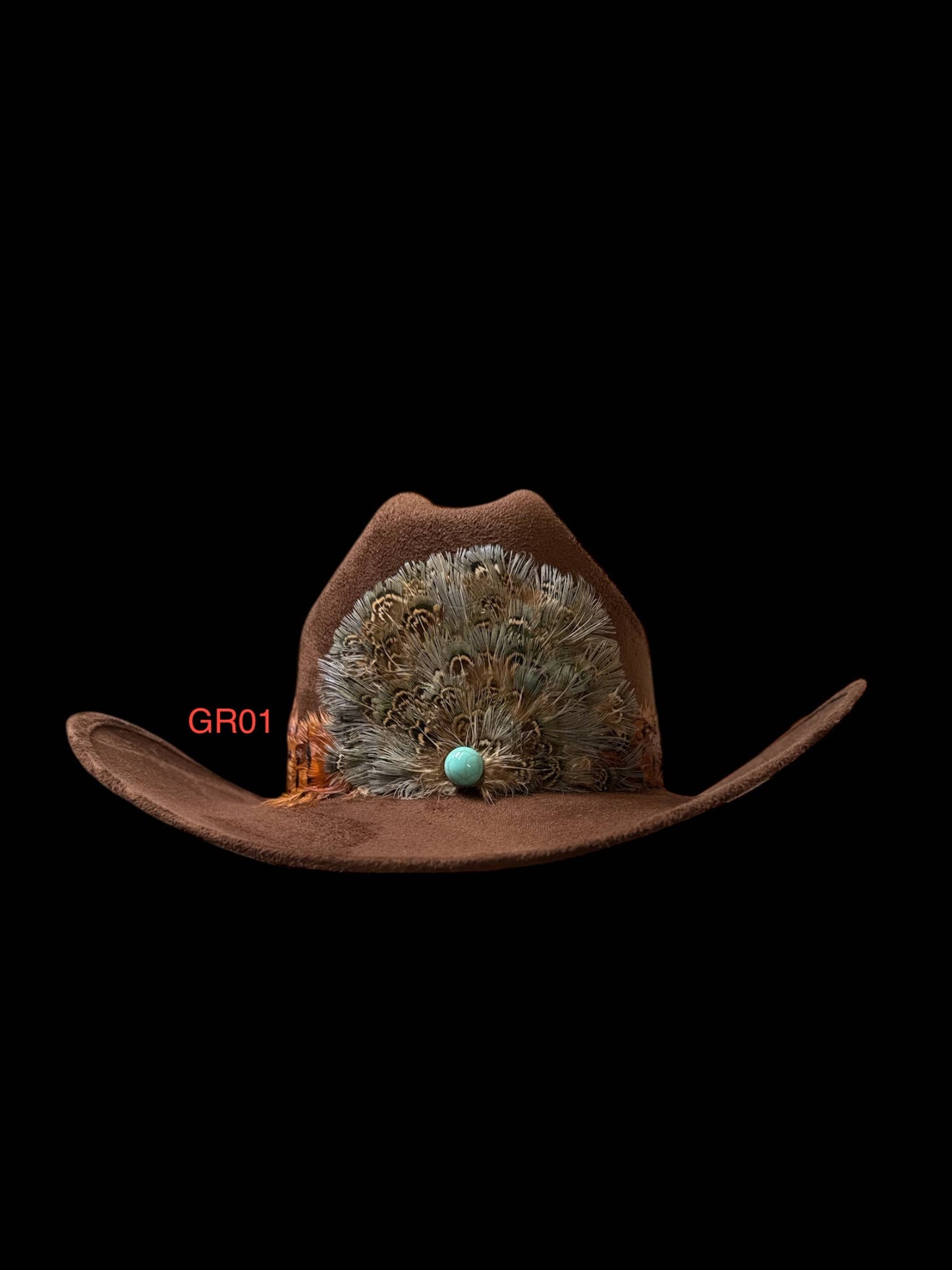 Feather Hat Band Middle Crown with strap tie: Light Green/Brn #GR01