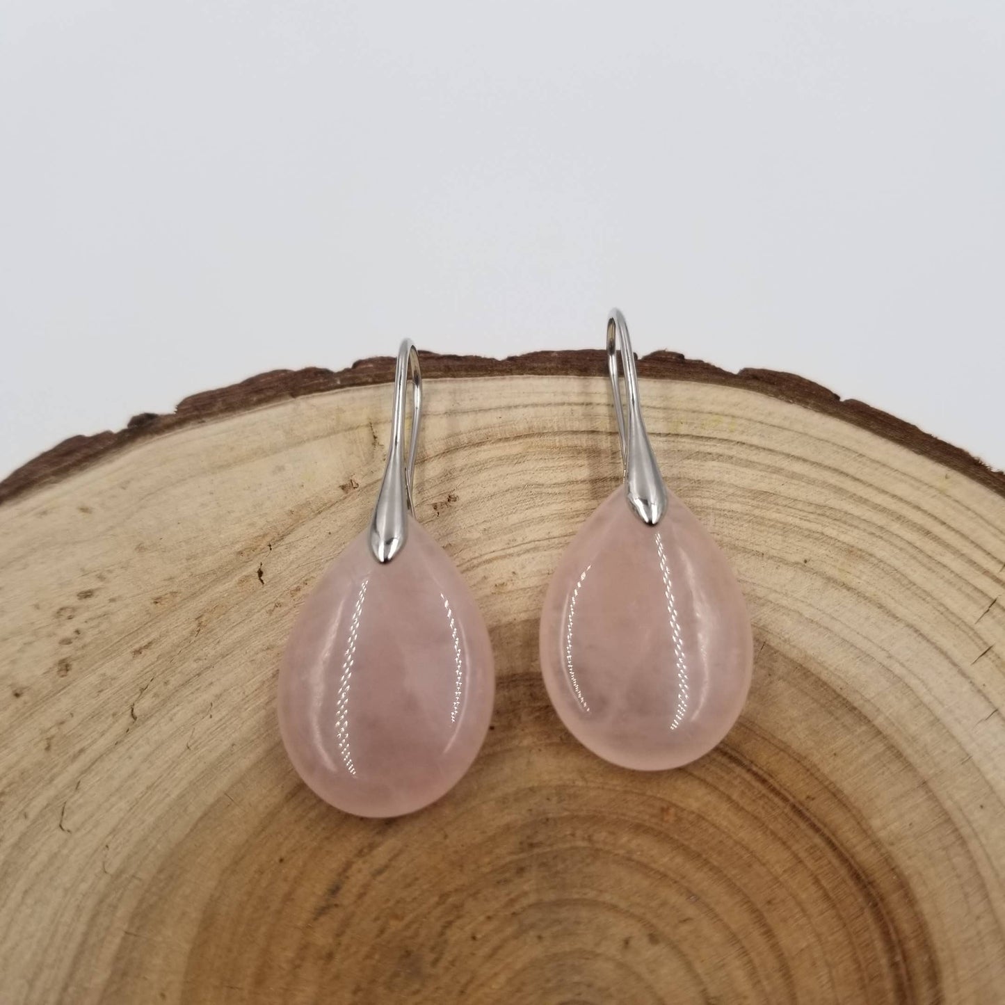 Apatite Stone & Rose Quartz Water Drop Earrings: Pink