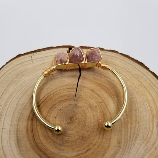 Natural Crystal Cuff Gem Stone Bangle: Brown