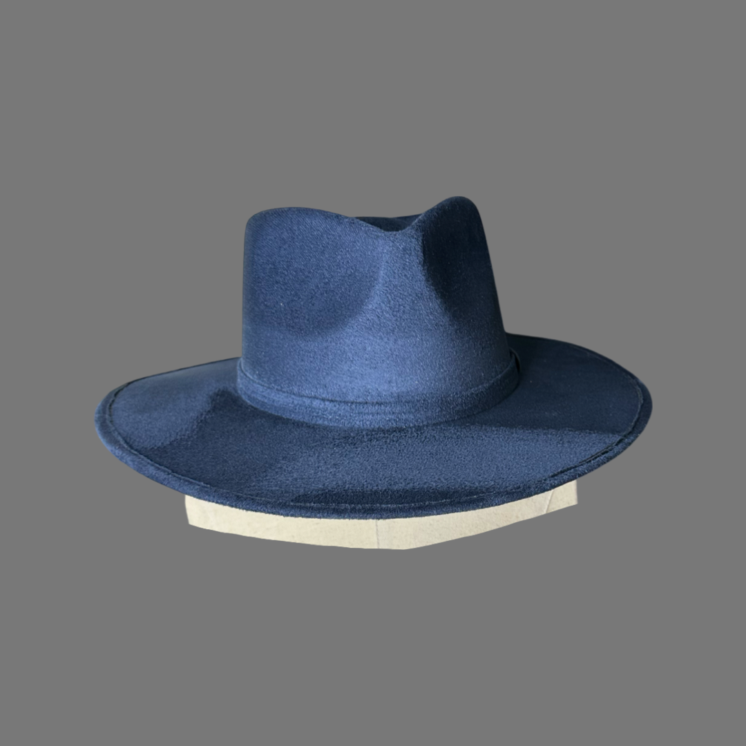 Tear Drop Vegan Suede Rancher Flat Brim: Atlantic Blue / Large