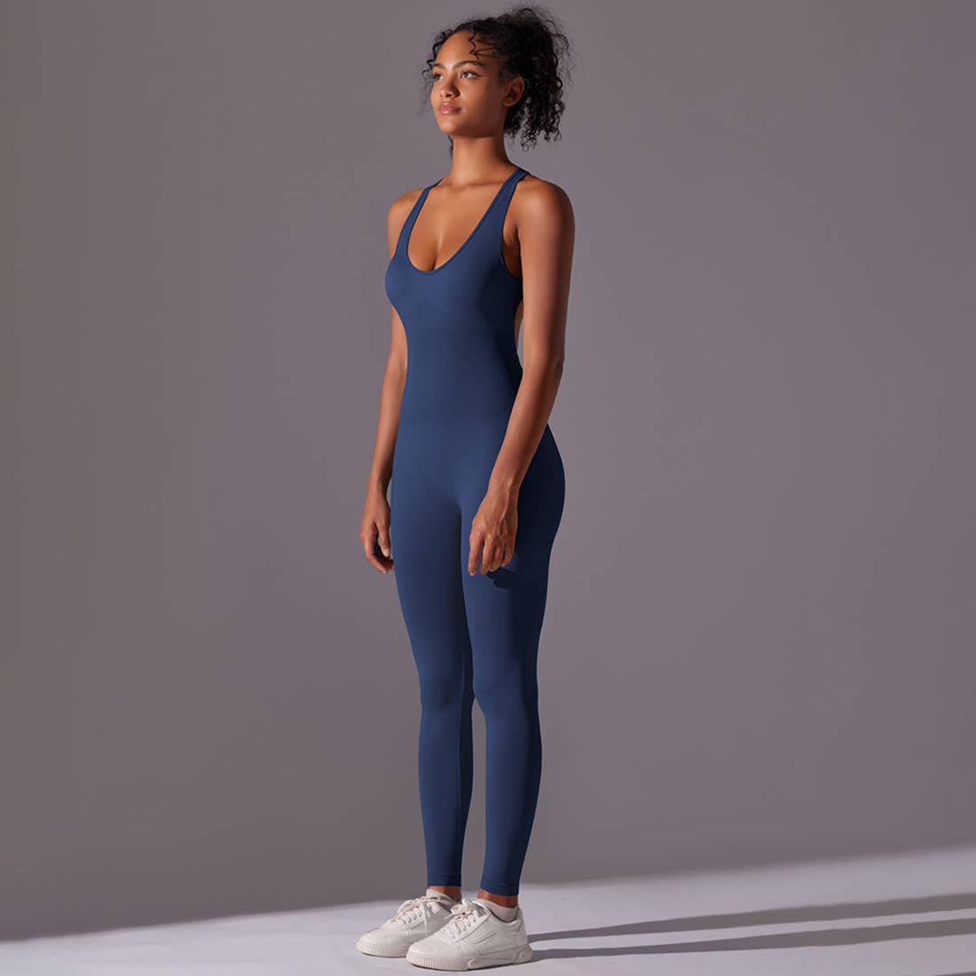 Women Seamless Women's I-Back Tight Yoga Sport Jumpsuit: Gray / M