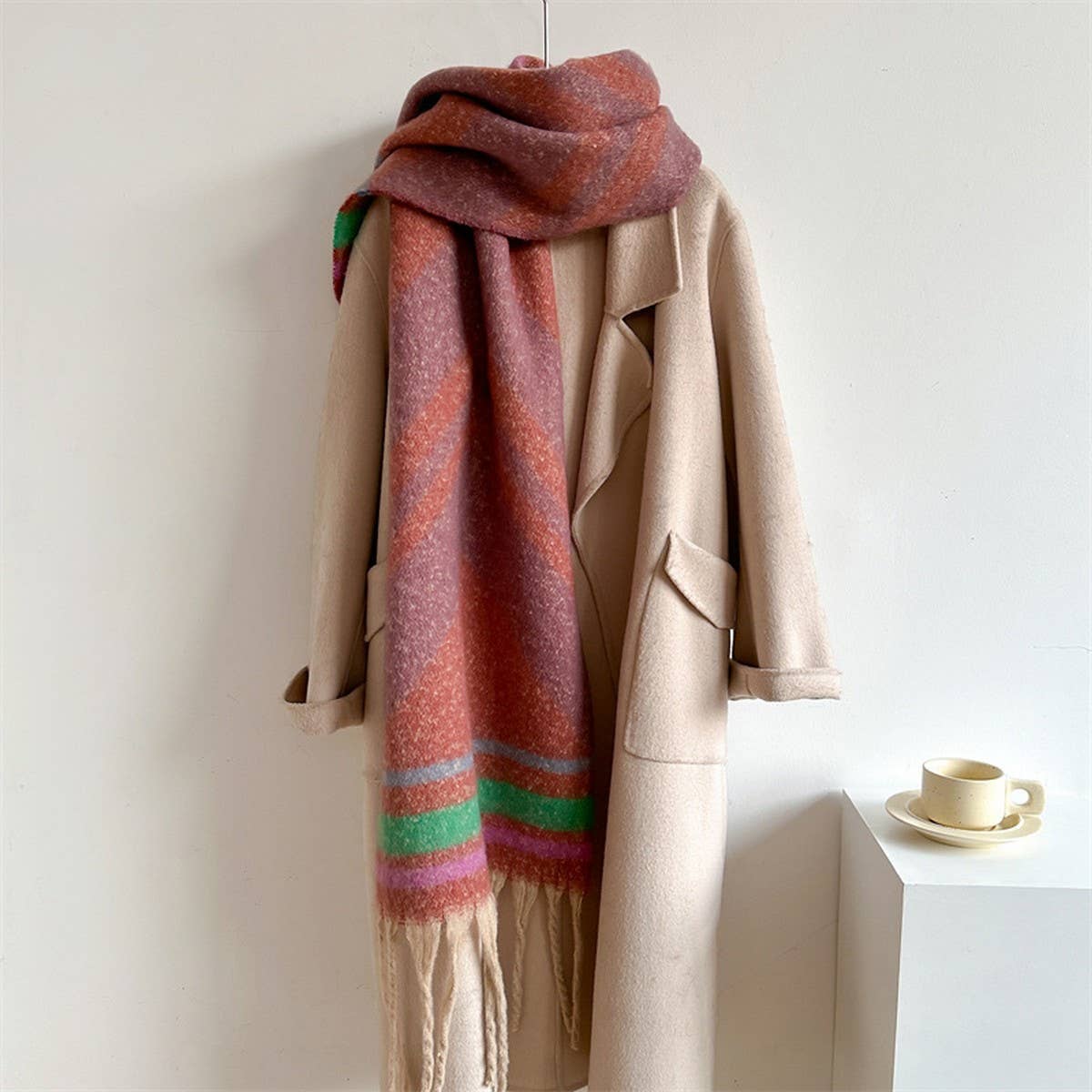 Autumn Winter Long Scarf - Thick Cozy Wrap_CWASC0974: KHAKI / (OS) 2