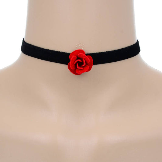 Red Rose Velvet Choker Necklace: Red