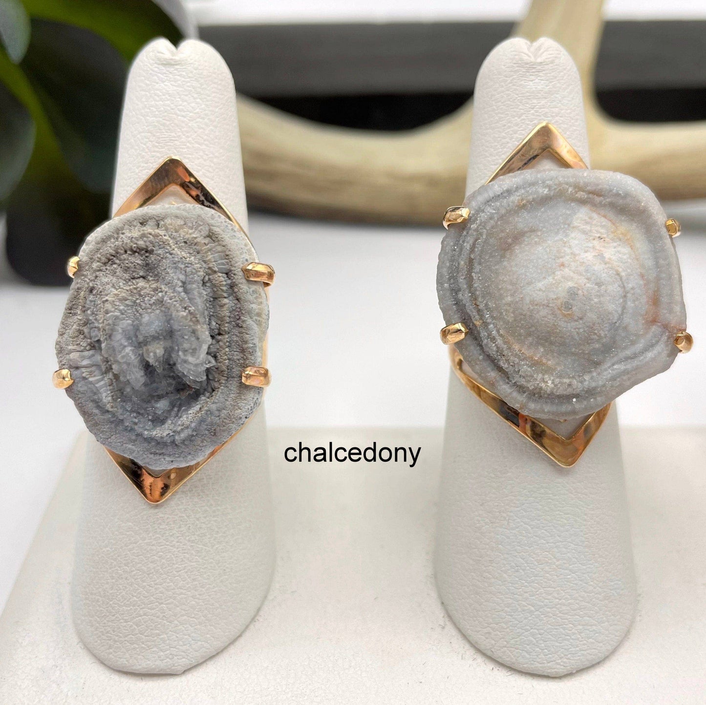Crystal Adjustable Rose Gold Druzy Ring: Chalcedony