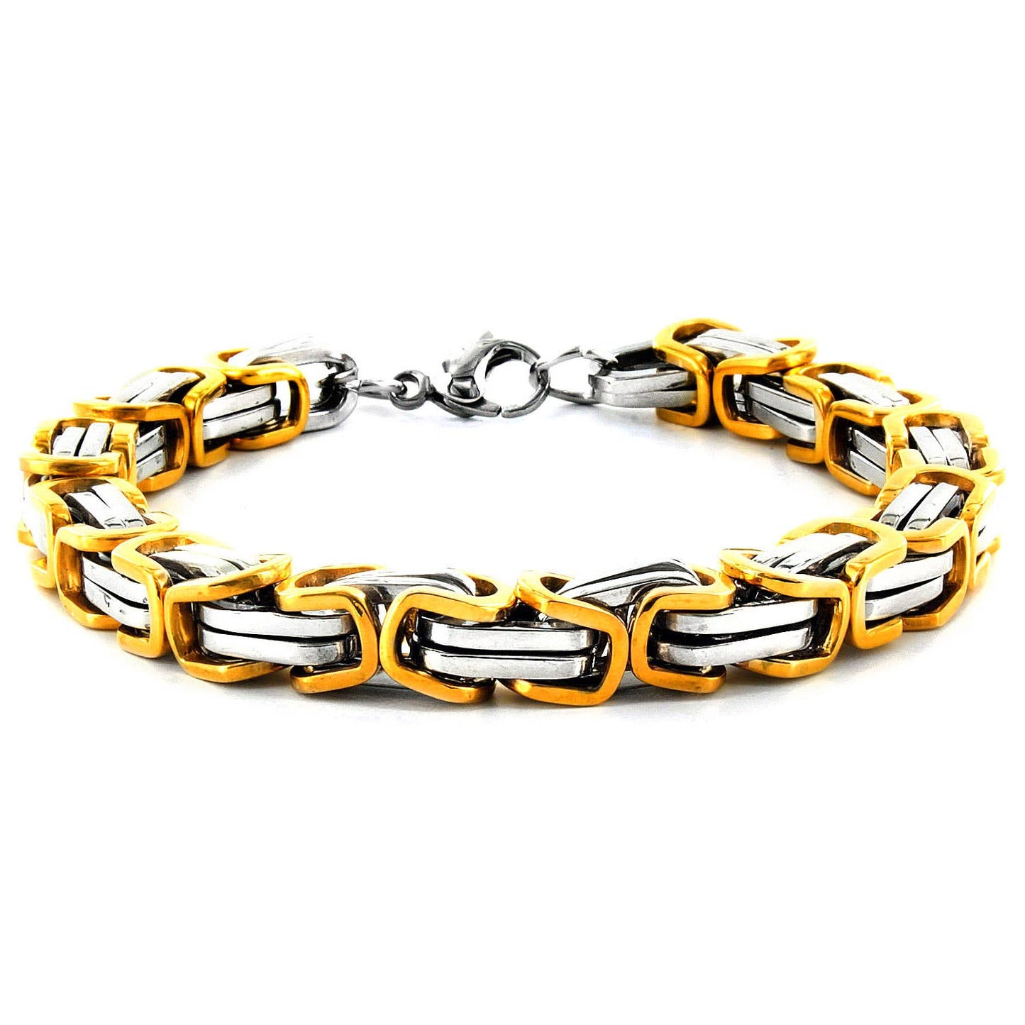 Two Tone Stainless Steel Byzantine Chain Bracelet