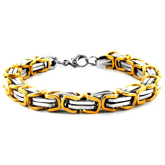 Two Tone Stainless Steel Byzantine Chain Bracelet