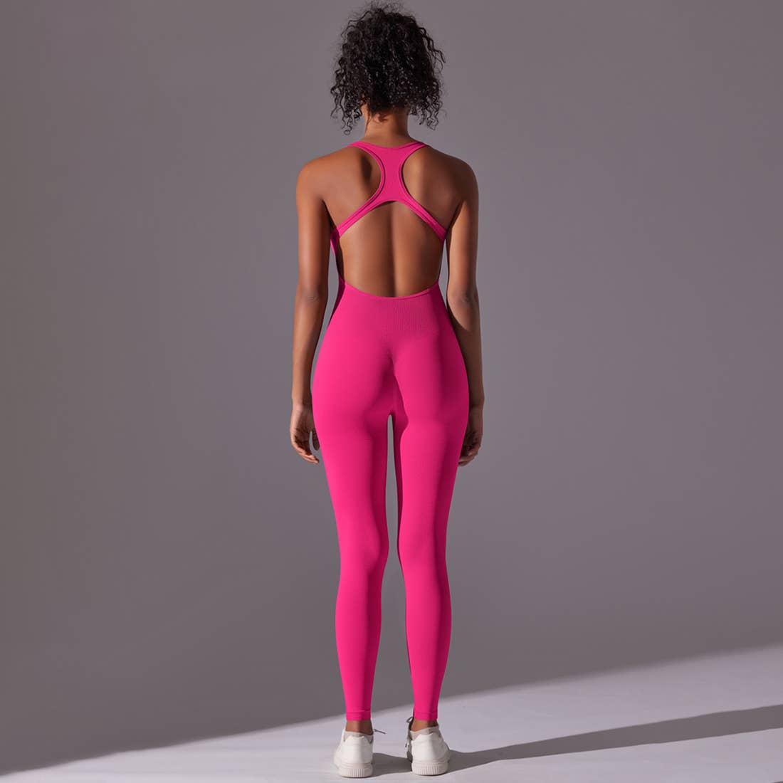Women Seamless Women's I-Back Tight Yoga Sport Jumpsuit: Gray / L