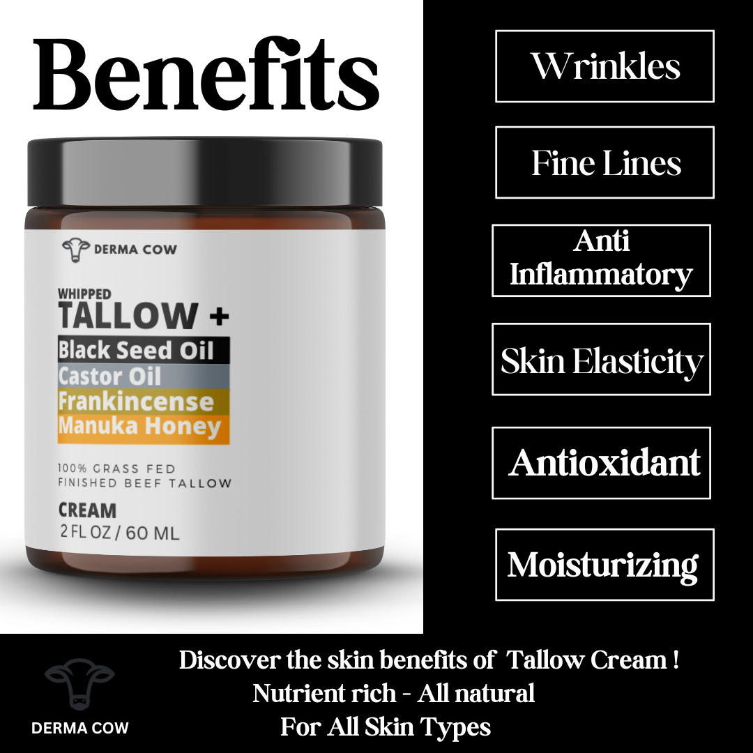 Tallow Cream+ Black Seed Oil,Castor,Frankincense, Manuka-2oz