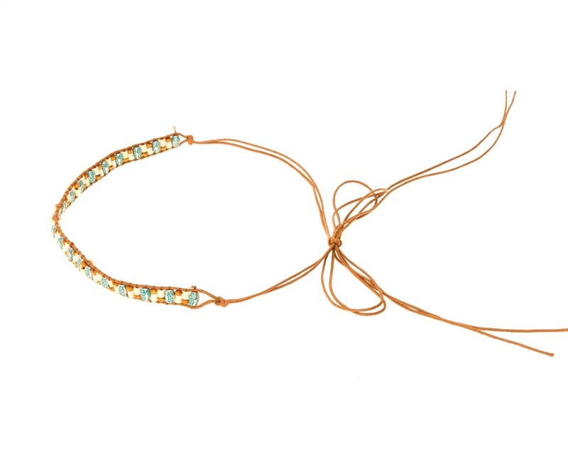 HB-1339 Hat Band - Blue & Wood Beads - New!