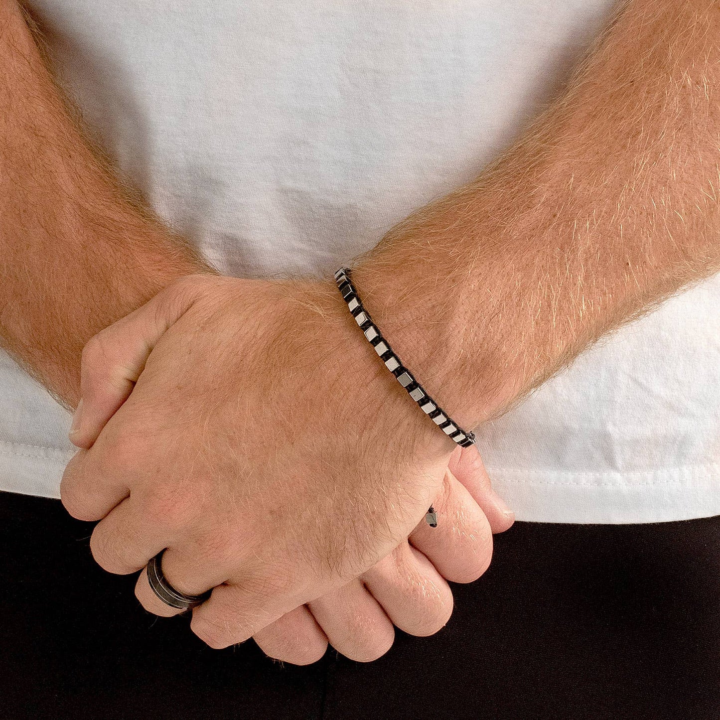 Small Hematite Cube Stone Adjustable Bracelet - 4mm