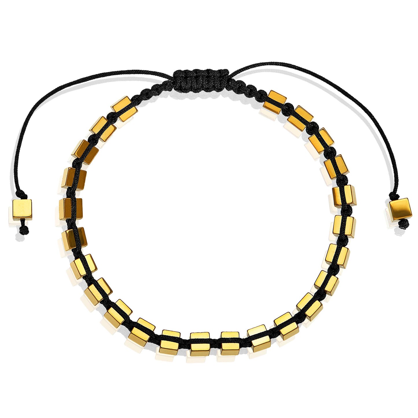 Small Hematite Cube Stone Adjustable Bracelet - 4mm